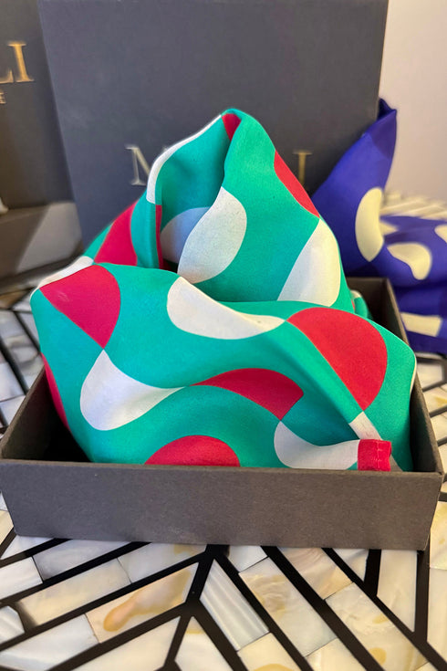 Retro Riviera | Pure Silk Pocket Square with a Handmade Rakhi