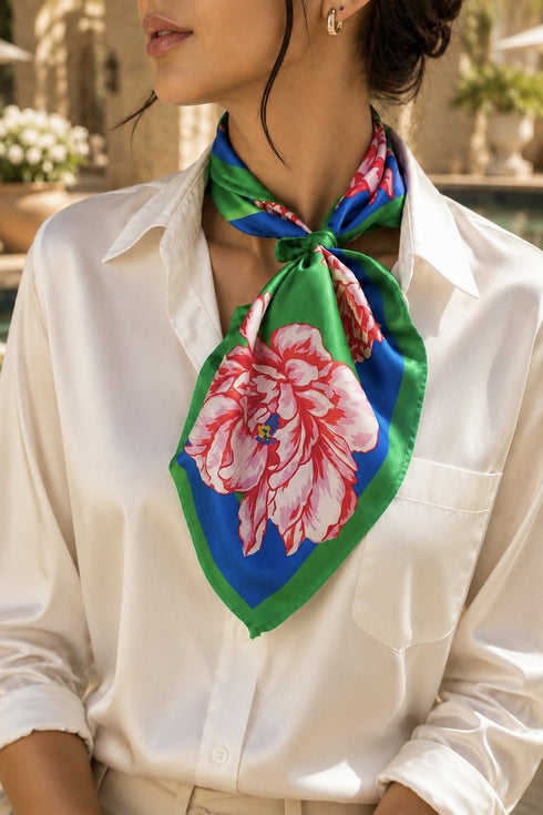 Como Peony I Pure Silk Twill Scarf