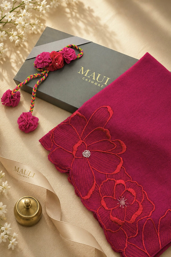 Magnolia Bloom | Embroidered Stole with Handmade Lumba Rakhi