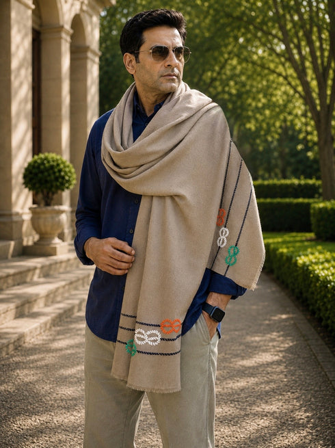 The Virasat Stole | Embroidered Fine Wool Silk Tricolor Stole
